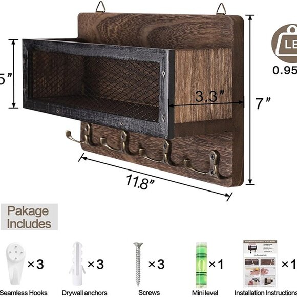 NEW Mail and Key Holder for Wall Decorative, Wooden Wall Key Rack Organizer - Picture 8 of 9
